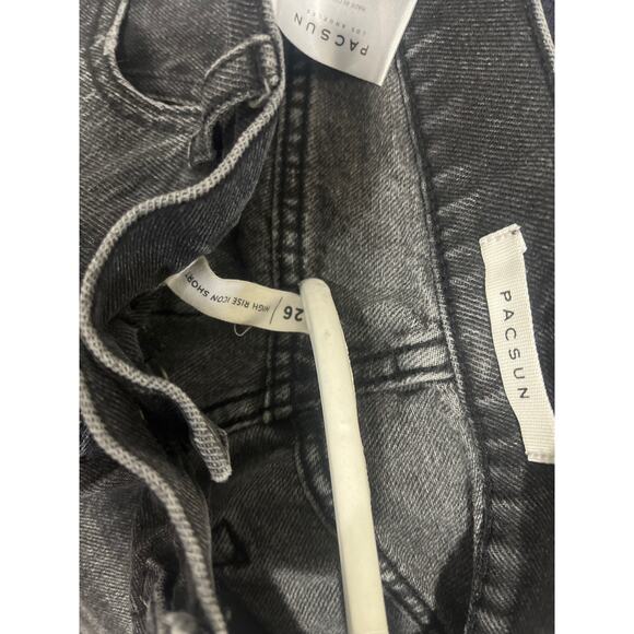 Pac Sun High Rise Icon Short Hyper Distressed Shorts 26 Button Fly Black Vintage - Picture 7 of 7